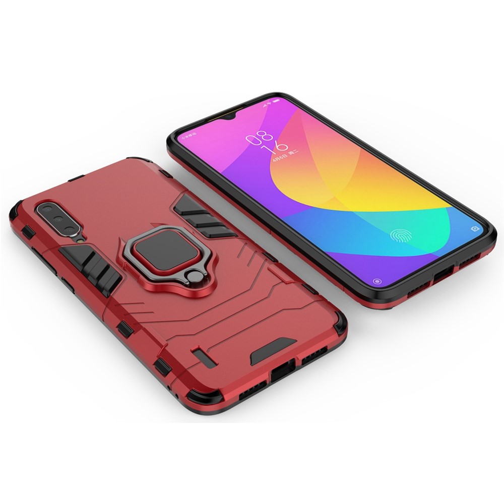 Fall Guard Ring Holder Kickstand Plástico TPU Combo Combo Para Xiaomi Mi 9 Lite/ Mi CC9/ Mi CC9 Meitu Edition - Rojo-3