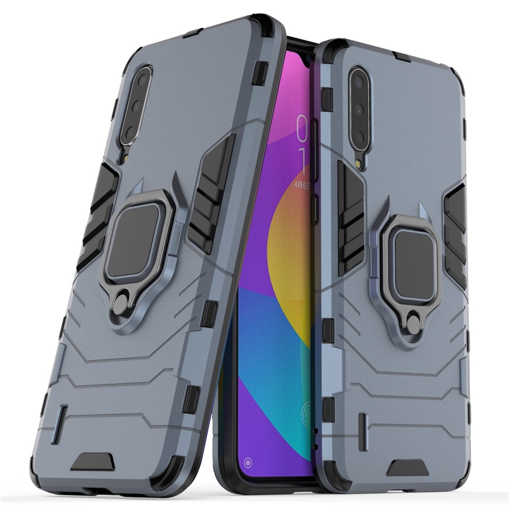 Cool Guard Ring Holder Kickstand Plastic TPU Combo Case for Xiaomi Mi 9 Lite/ Mi CC9/ Mi CC9 Meitu Edition - Blue-1
