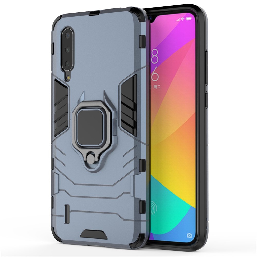 Cool Guard Ring Holder Kickstand Plastic TPU Combo Case for Xiaomi Mi 9 Lite/ Mi CC9/ Mi CC9 Meitu Edition - Blue-2