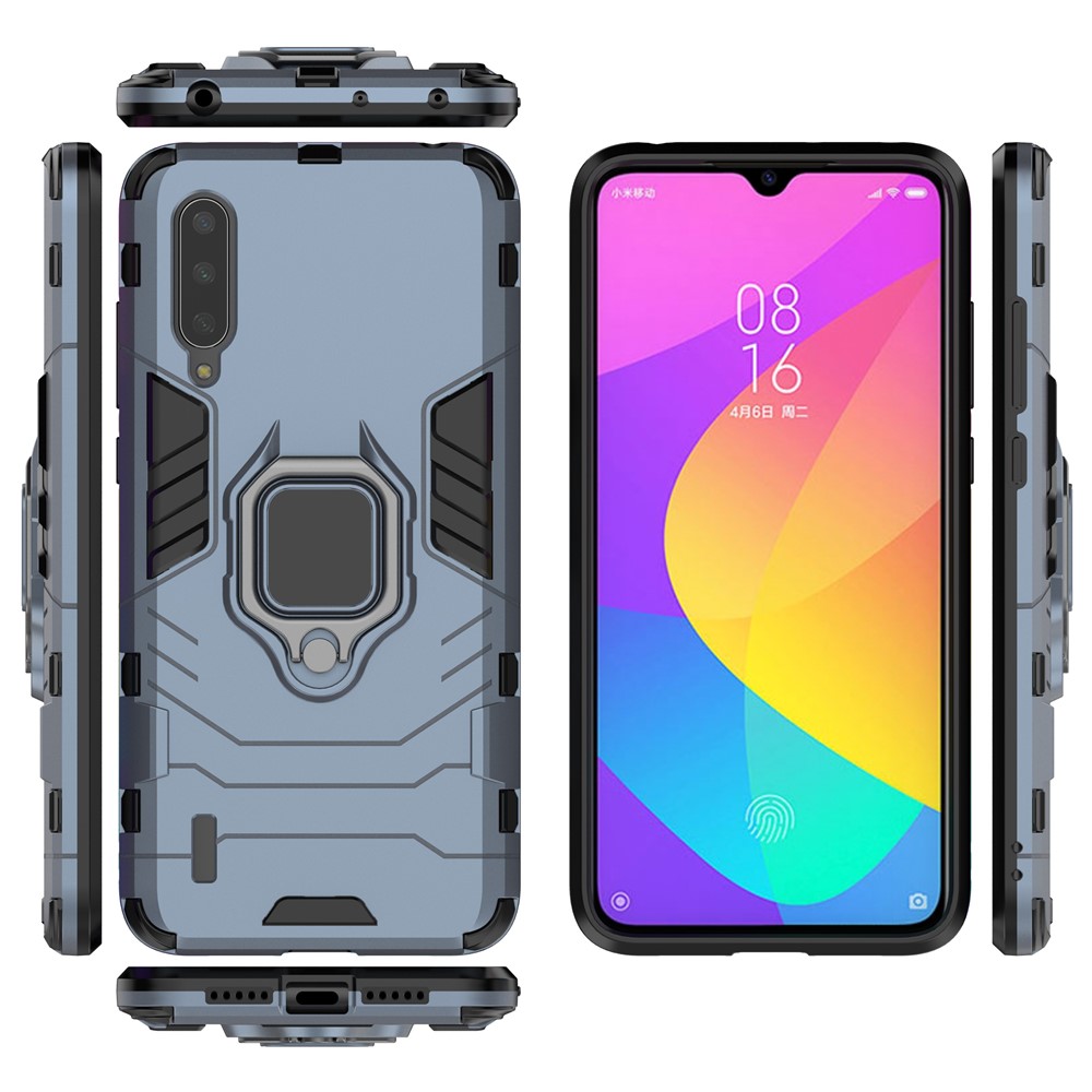 Cool Guard Ring Holder Kickstand Plastic TPU Combo Case for Xiaomi Mi 9 Lite/ Mi CC9/ Mi CC9 Meitu Edition - Blue-4