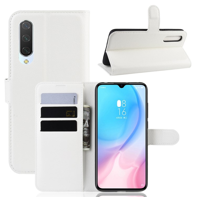 Litchi Skin Leather Wallet Case for Xiaomi Mi CC9 / Mi CC9 Meitu Edition/ Mi 9 Lite - White-1