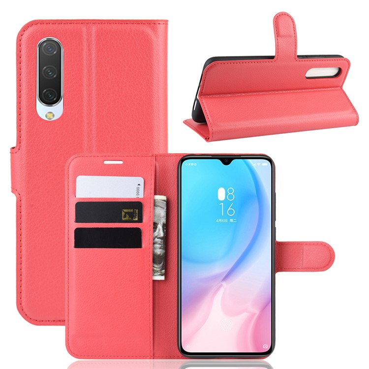 Litchi Skin Leather Wallet Case for Xiaomi Mi CC9 / Mi CC9 Meitu Edition/ Mi 9 Lite - Red-1