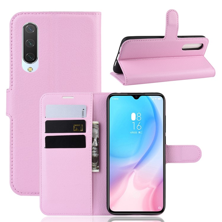 Litchi Skin Leather Wallet Case for Xiaomi Mi CC9 / Mi CC9 Meitu Edition/ Mi 9 Lite - Pink-1