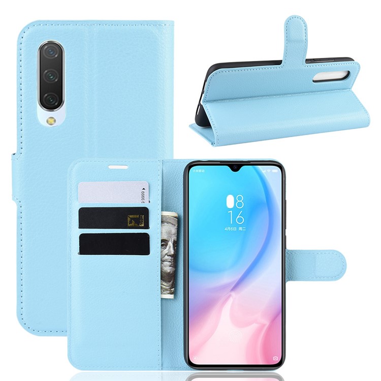 Litchi Skin Leather Wallet Case for Xiaomi Mi CC9 / Mi CC9 Meitu Edition/ Mi 9 Lite - Baby Blue-1