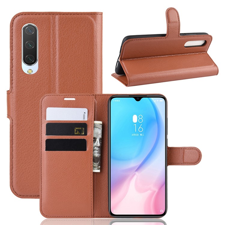 Litchi Skin Leather Wallet Case for Xiaomi Mi CC9 / Mi CC9 Meitu Edition/ Mi 9 Lite - Brown-1