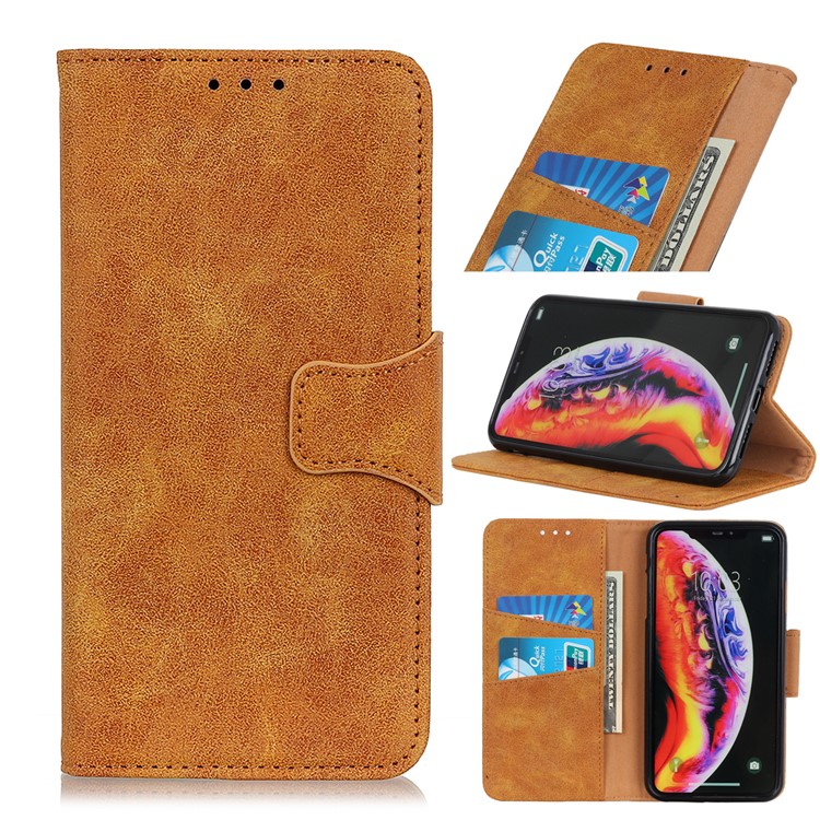 Vintage Style Split Leather Cell Phone Cover Shell for Xiaomi Mi CC9e / Mi A3 - Brown-1