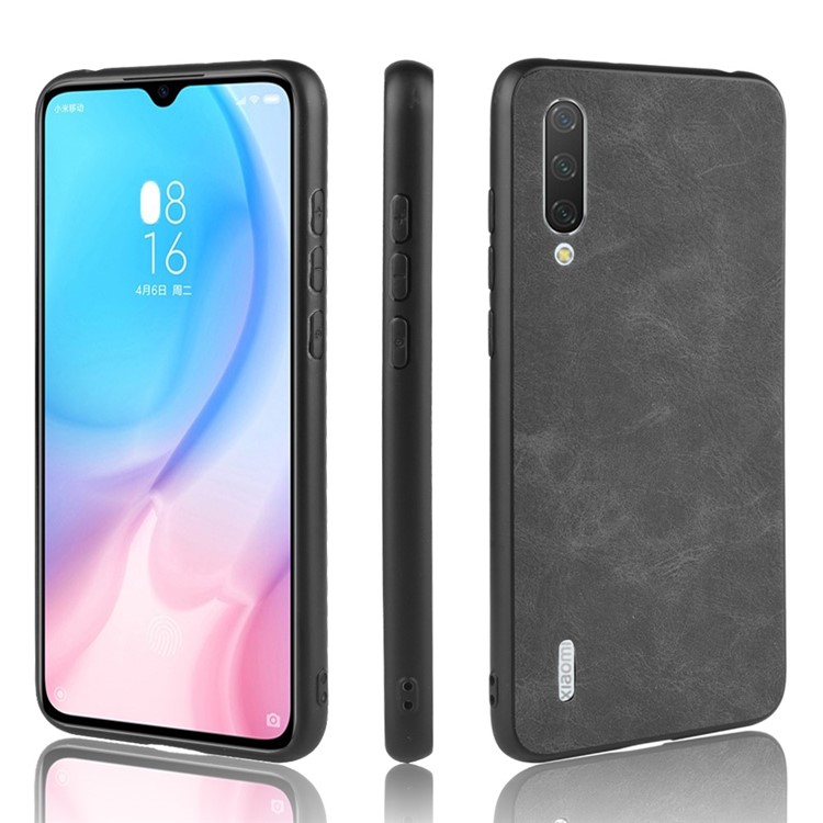 Leather Coated TPU Case for Xiaomi Mi CC9 / Mi CC9 Meitu Edition - Black-1