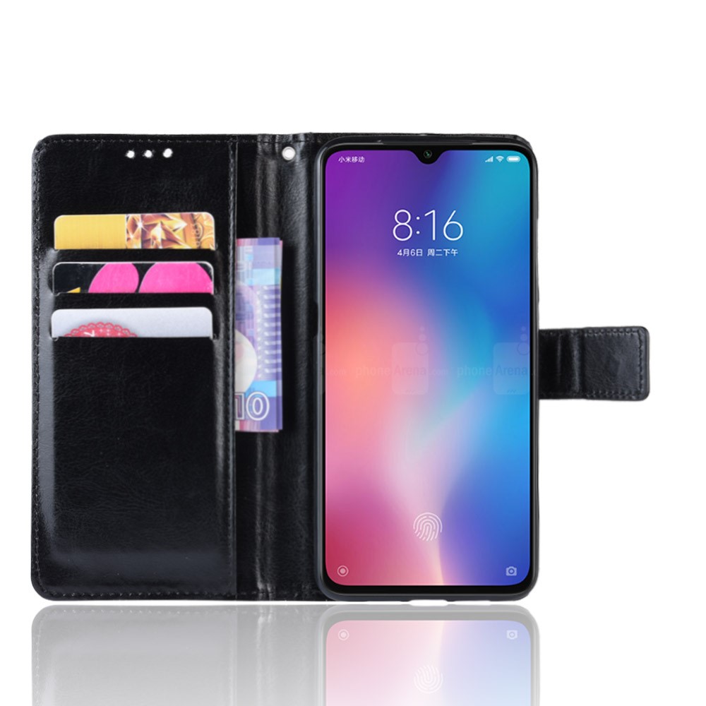 Crazy Horse Texture Wallet Leather Flip Case with Hand Strap Phone Casing for Xiaomi Mi CC9 / Mi CC9 Meitu Edition - Black-4