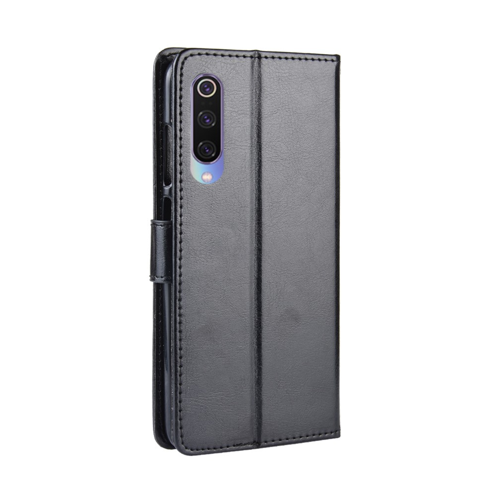 Funda de Cuero de Billetera de Textura de Caballo Loco Con Correa Para la Correa de Mano Para Xiaomi Mi CC9 / mi CC9 Meitu Edition/ Mi 9 Lite - Negro