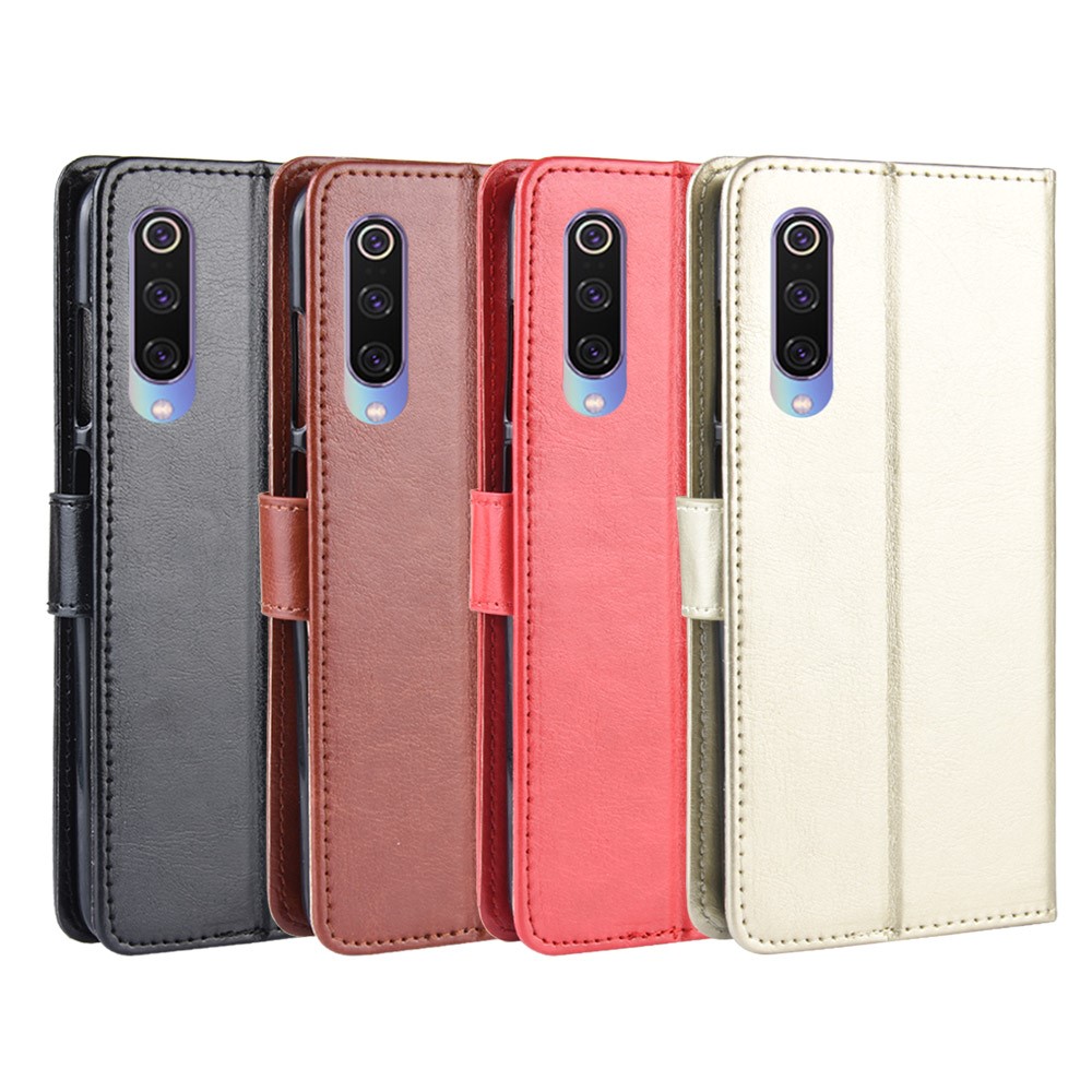 Funda de Cuero de Billetera de Textura de Caballo Loco Con Correa Para la Correa de Mano Para Xiaomi Mi CC9 / mi CC9 Meitu Edition/ Mi 9 Lite - Negro