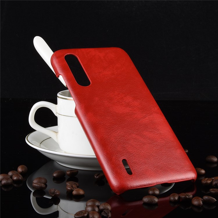 Étui PC Dur en Revêtement en Cuir en Cuir Litchi Pour Xiaomi Mi 9 Lite / Mi CC9 / mi CC9 Meitu Edition - Rouge