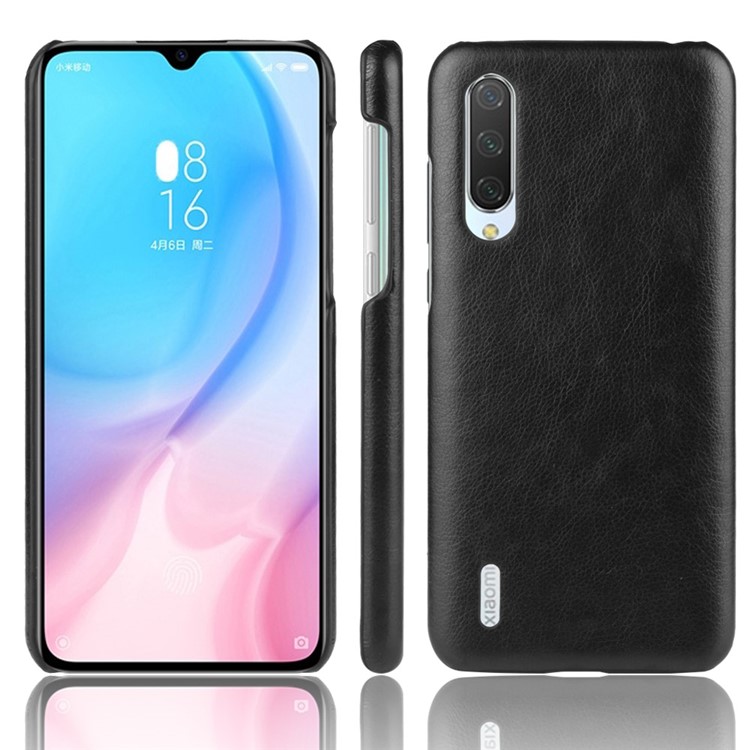 Litchi Skin Leather Coated Hard PC Case for Xiaomi Mi 9 Lite/ Mi CC9/ Mi CC9 Meitu Edition - Black-1