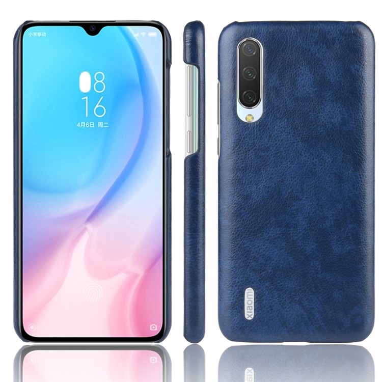 Litchi Skin Leather Coated Hard PC Case for Xiaomi Mi 9 Lite/ Mi CC9/ Mi CC9 Meitu Edition - Blue-1