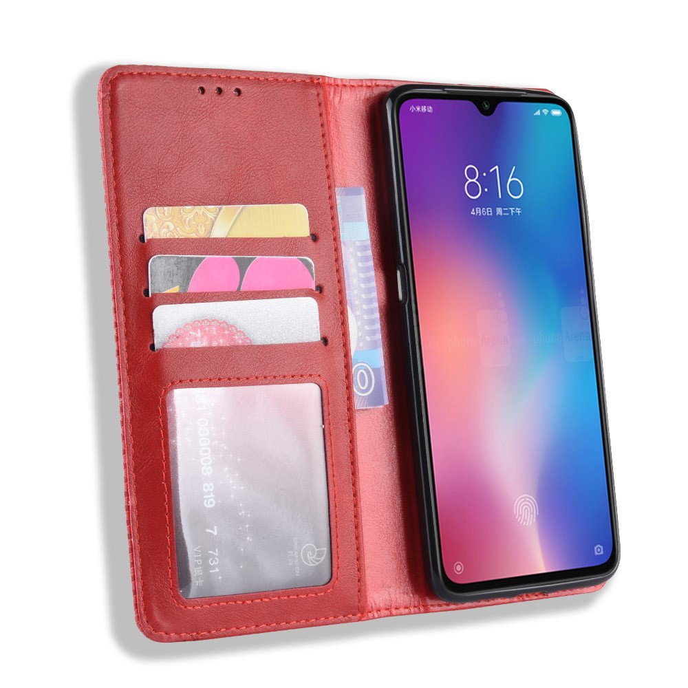 Vintage Style PU Leather Wallet Stand Phone Case for Xiaomi Mi CC9 / Mi CC9 Meitu Edition/ Mi 9 Lite - Red-4