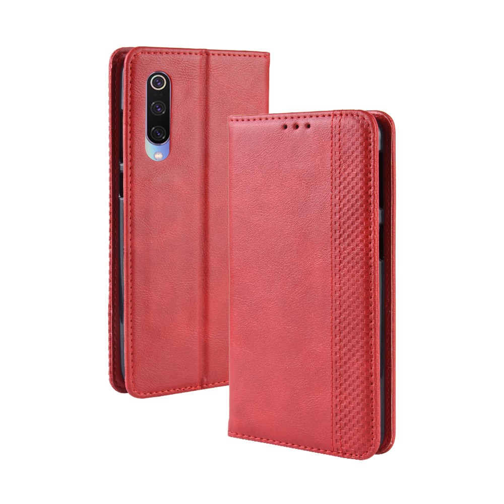 Vintage Style PU Leather Wallet Stand Phone Case for Xiaomi Mi CC9 / Mi CC9 Meitu Edition/ Mi 9 Lite - Red-7