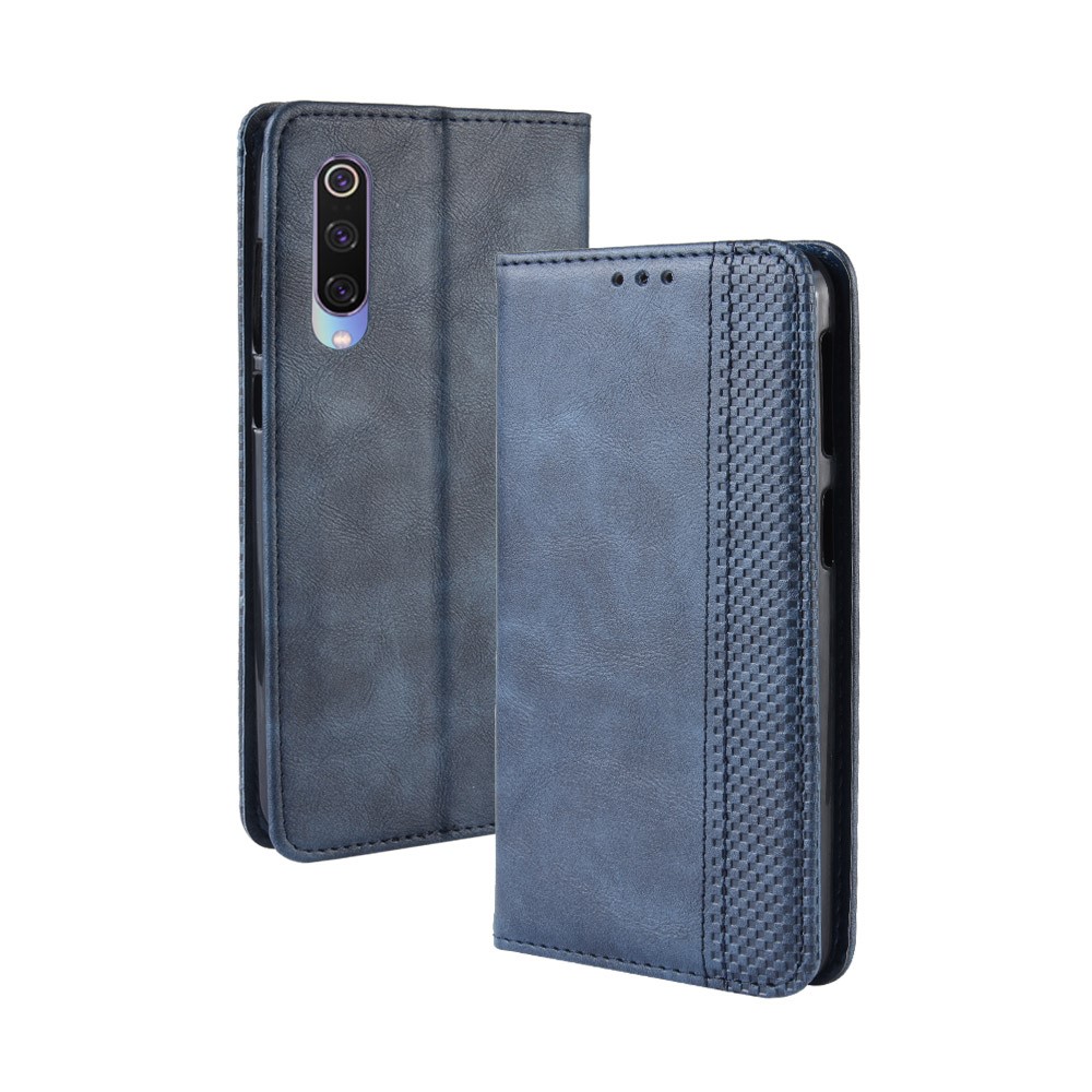 Étui de Téléphone de Porte-support en Cuir de Style Vintage Pour Xiaomi Mi Cc9 / mi CC9 Meitu Edition / Mi 9 Lite - Bleu