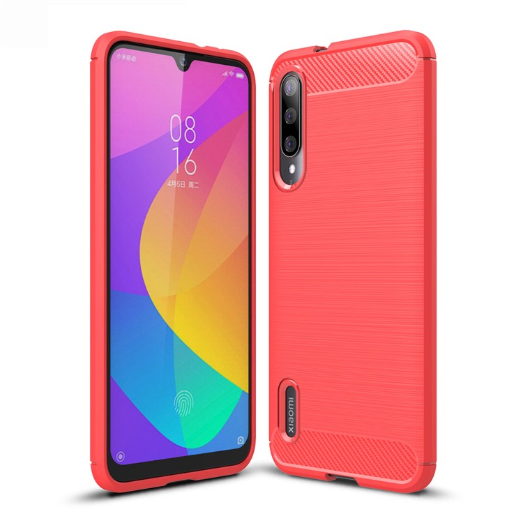 Carbon Fiber Texture Brushed TPU Case Accessory for Xiaomi Mi CC9e / Mi A3 - Red