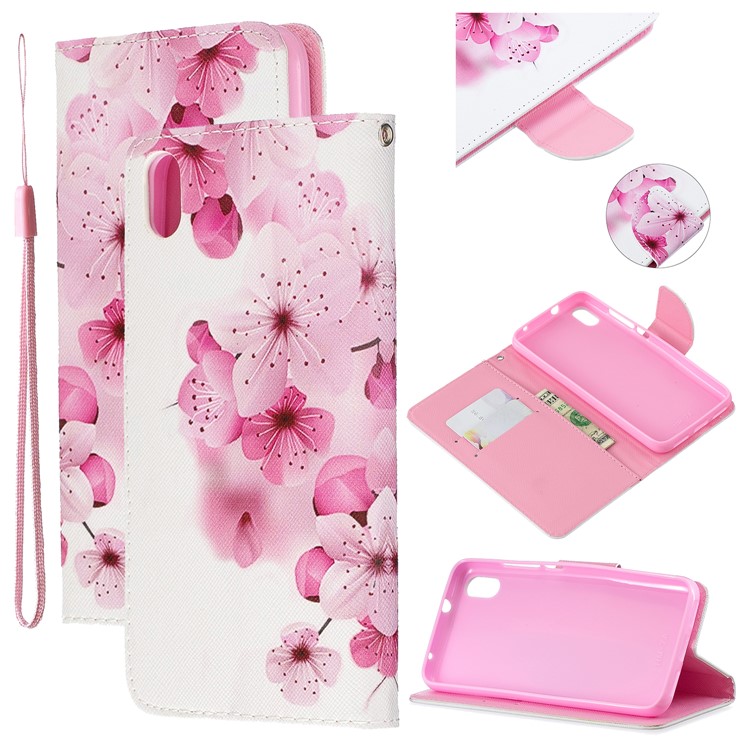 Leather Phone Shell with Strap Phone Shell for Xiaomi Redmi 7A - Pink Peach Flowers-1