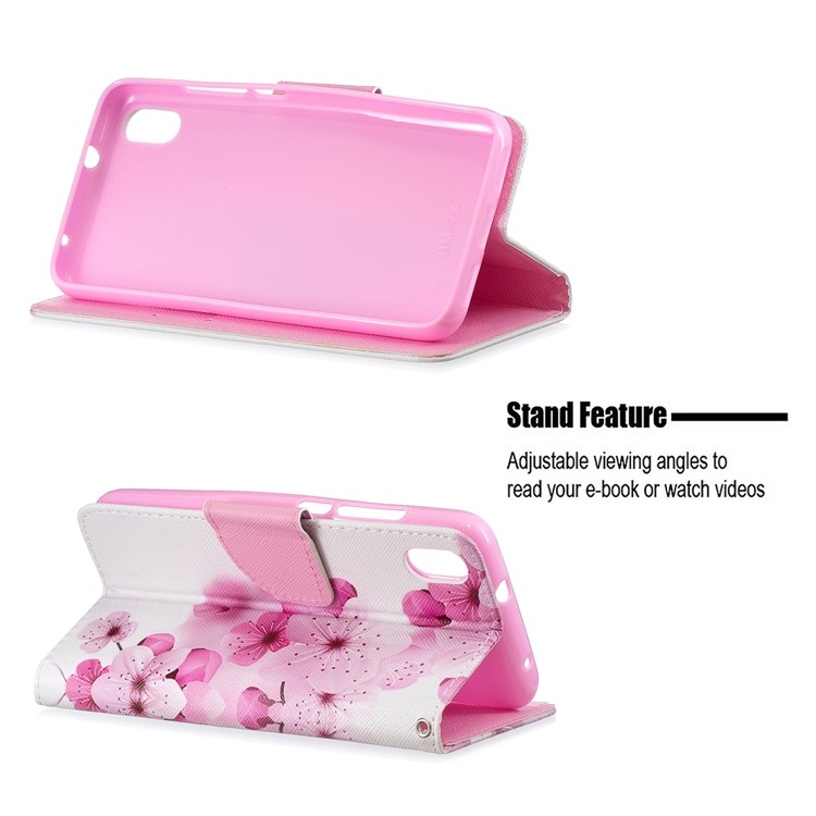 Leather Phone Shell with Strap Phone Shell for Xiaomi Redmi 7A - Pink Peach Flowers-2