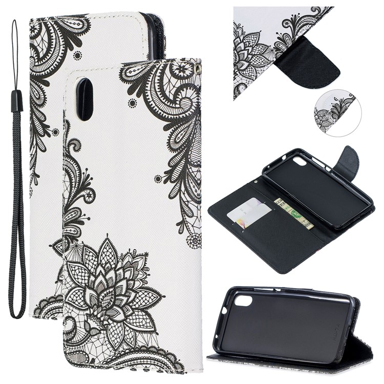 Leather Phone Shell with Strap Phone Shell for Xiaomi Redmi 7A - Lace Flower-1
