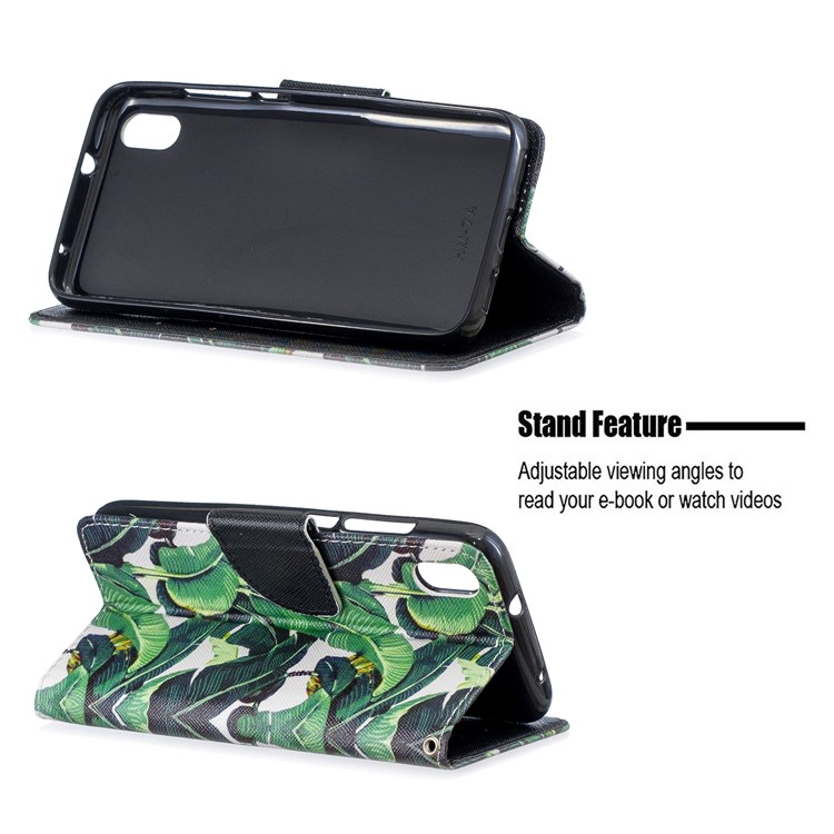 Leather Phone Shell with Strap Phone Shell for Xiaomi Redmi 7A - Green Banana Leaves-2