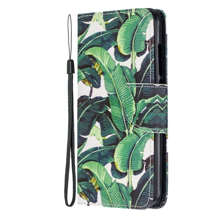 Coquille de Téléphone en Cuir Avec Coquille de Téléphone à Sangle Pour Xiaomi Redmi 7a - Feuilles de Banane Verte-4