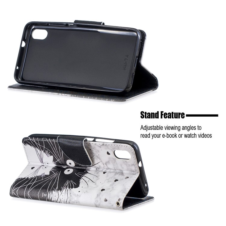 Leather Phone Shell with Strap Phone Shell for Xiaomi Redmi 7A - White Black Cats-2