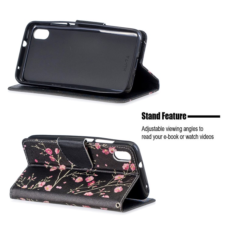 Coquille de Téléphone en Cuir Avec Coquille de Téléphone à Sangle Pour Xiaomi Redmi 7a - Fleurs Noires / Roses-2