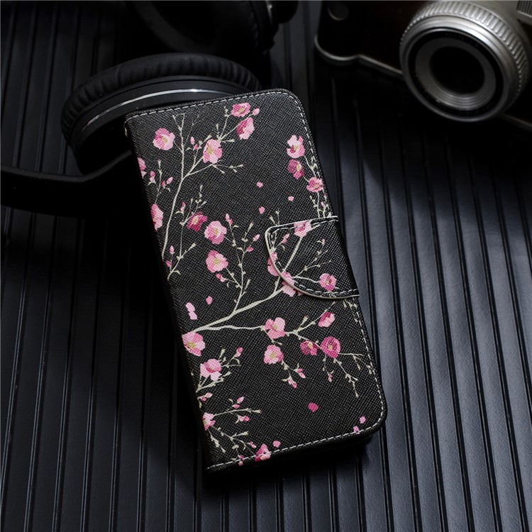 Concurne do Telefone de Couro Com Strap Telefone Shell Para Xiaomi Redmi 7a - Flores Pretas/rosa