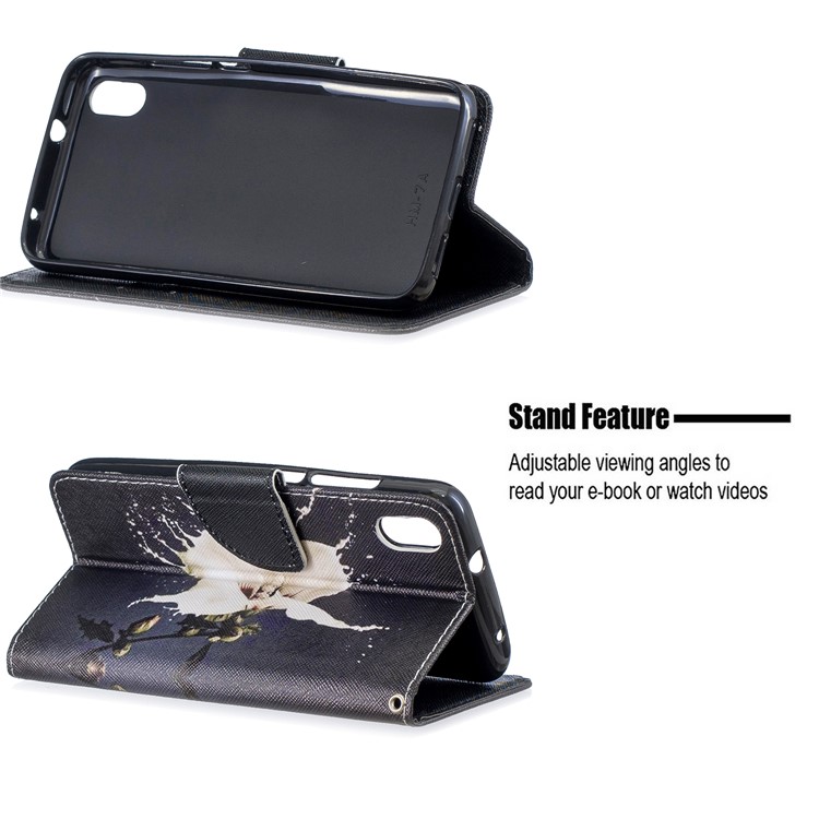Leather Phone Shell with Strap Phone Shell for Xiaomi Redmi 7A - Black/White Flower-2