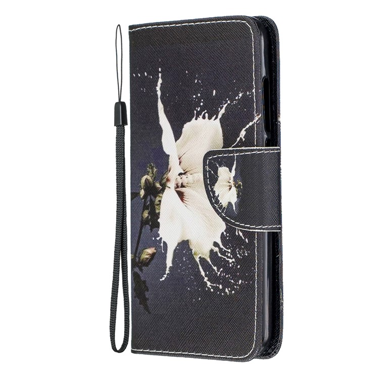 Leather Phone Shell with Strap Phone Shell for Xiaomi Redmi 7A - Black/White Flower-3
