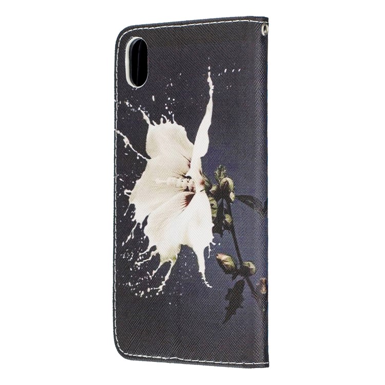 Leather Phone Shell with Strap Phone Shell for Xiaomi Redmi 7A - Black/White Flower-4
