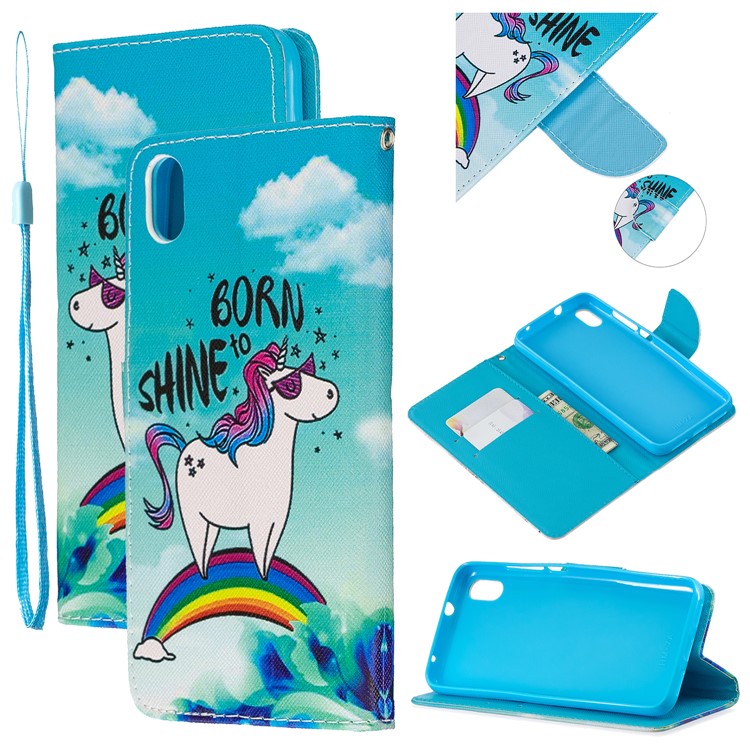 Leather Phone Shell with Strap Phone Shell for Xiaomi Redmi 7A - Rainbow Horse-1