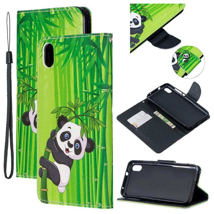 Concurne do Telefone de Couro Com Strap Telefone Shell Para Xiaomi Redmi 7a - Panda Bamboo