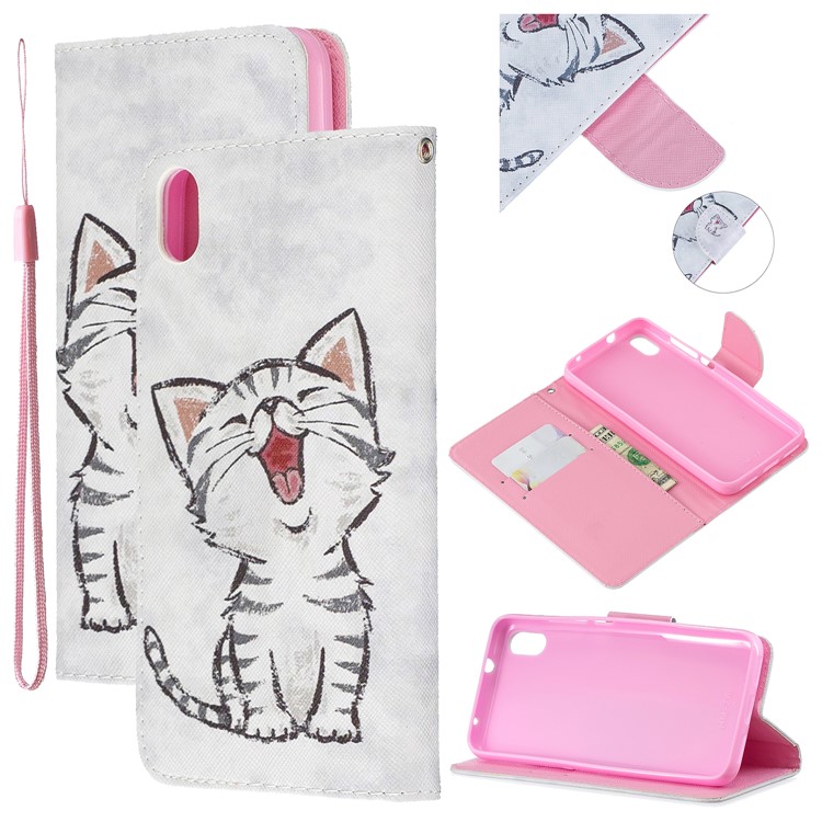 Leather Phone Shell with Strap Phone Shell for Xiaomi Redmi 7A - Laughing Cat-1