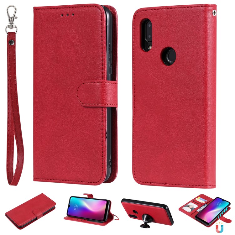 Magnetic Detachable 2-in-1 Leather Wallet Case for Xiaomi Redmi 7 / Redmi Y3 - Red-1