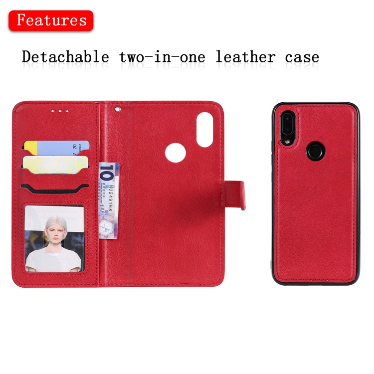 Magnetic Detachable 2-in-1 Leather Wallet Case for Xiaomi Redmi 7 / Redmi Y3 - Red-4