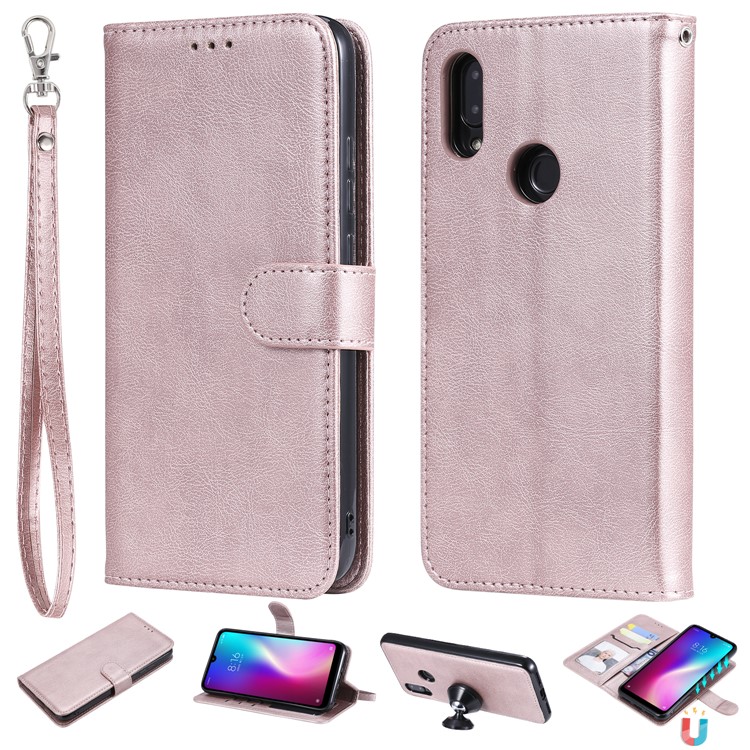 Magnetic Detachable 2-in-1 Leather Wallet Case for Xiaomi Redmi 7 / Redmi Y3 - Rose Gold-1