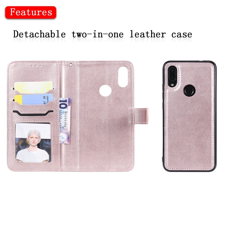 Magnetic Detachable 2-in-1 Leather Wallet Case for Xiaomi Redmi 7 / Redmi Y3 - Rose Gold-4