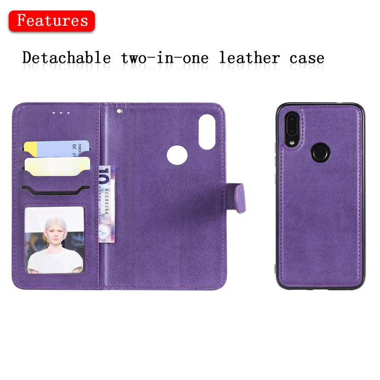 Magnetic Detachable 2-in-1 Leather Wallet Case for Xiaomi Redmi 7 / Redmi Y3 - Purple-4