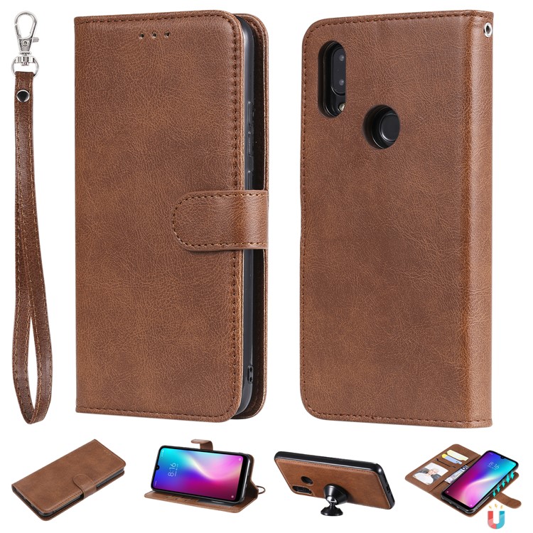 Magnetic Detachable 2-in-1 Leather Wallet Case for Xiaomi Redmi 7 / Redmi Y3 - Brown-1