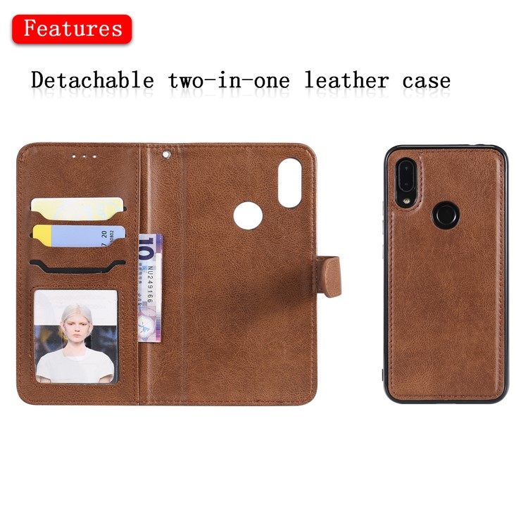 Magnetic Detachable 2-in-1 Leather Wallet Case for Xiaomi Redmi 7 / Redmi Y3 - Brown-4