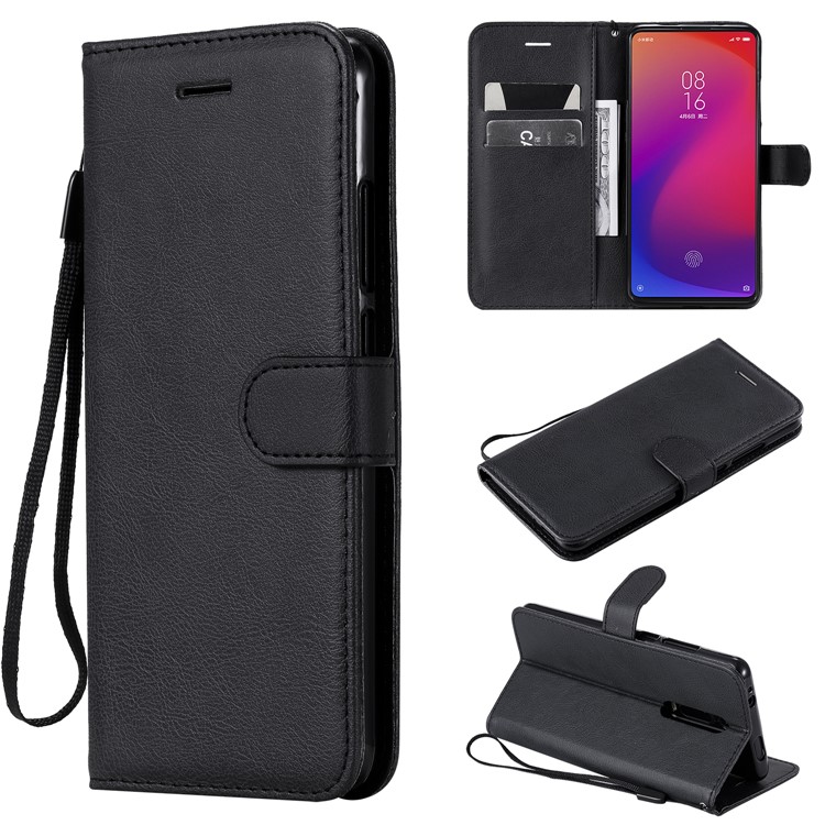 Solid Color Wallet Stand Leather Case for Xiaomi Redmi K20/K20 Pro - Black-1