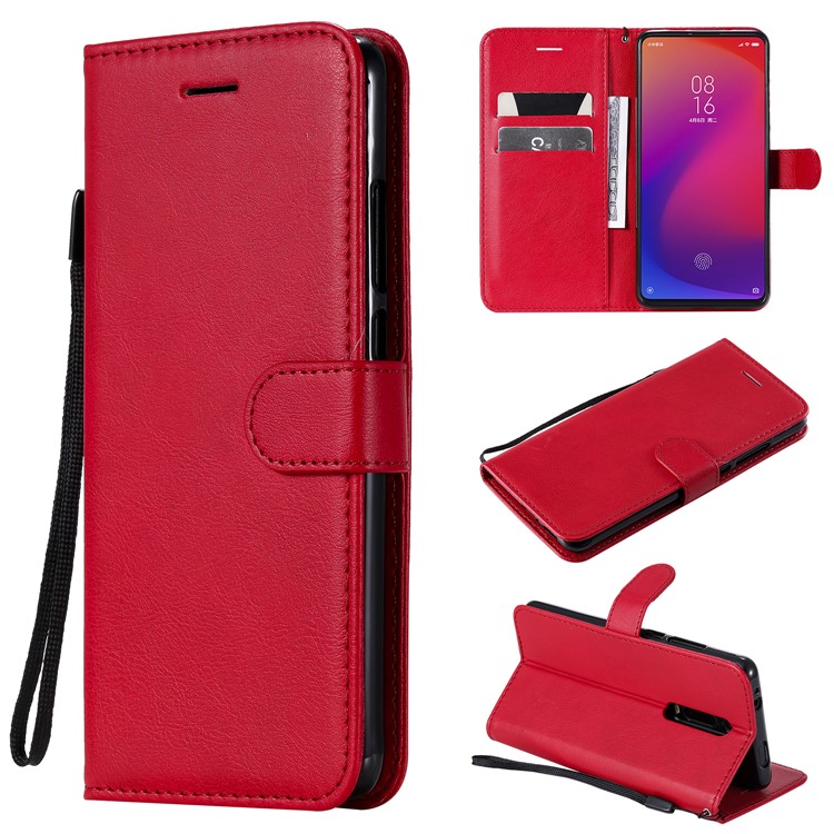 Solid Color Wallet Stand Leather Case for Xiaomi Redmi K20/K20 Pro - Red-1