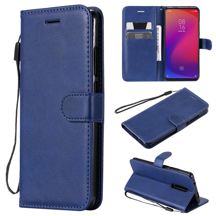 Solid Color Wallet Stand Leather Case for Xiaomi Redmi K20/K20 Pro - Blue-1