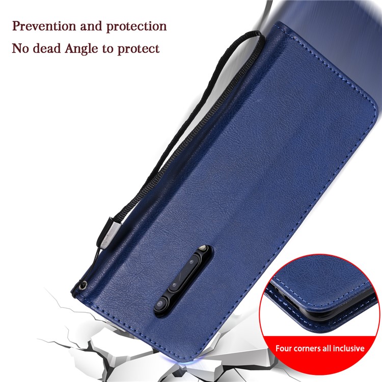 Solid Color Wallet Stand Leather Case for Xiaomi Redmi K20/K20 Pro - Blue-12