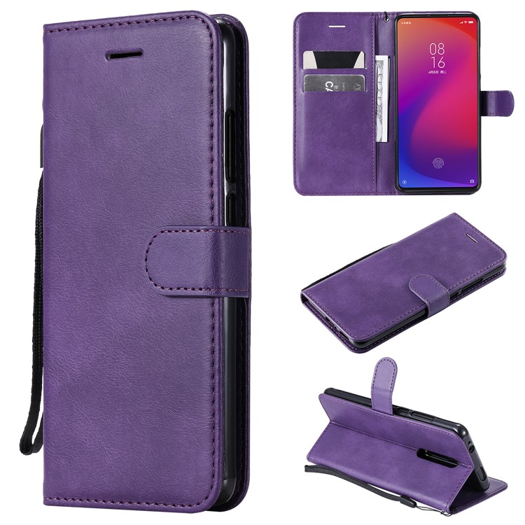 Solid Color Wallet Stand Leather Case for Xiaomi Redmi K20/K20 Pro - Purple-1