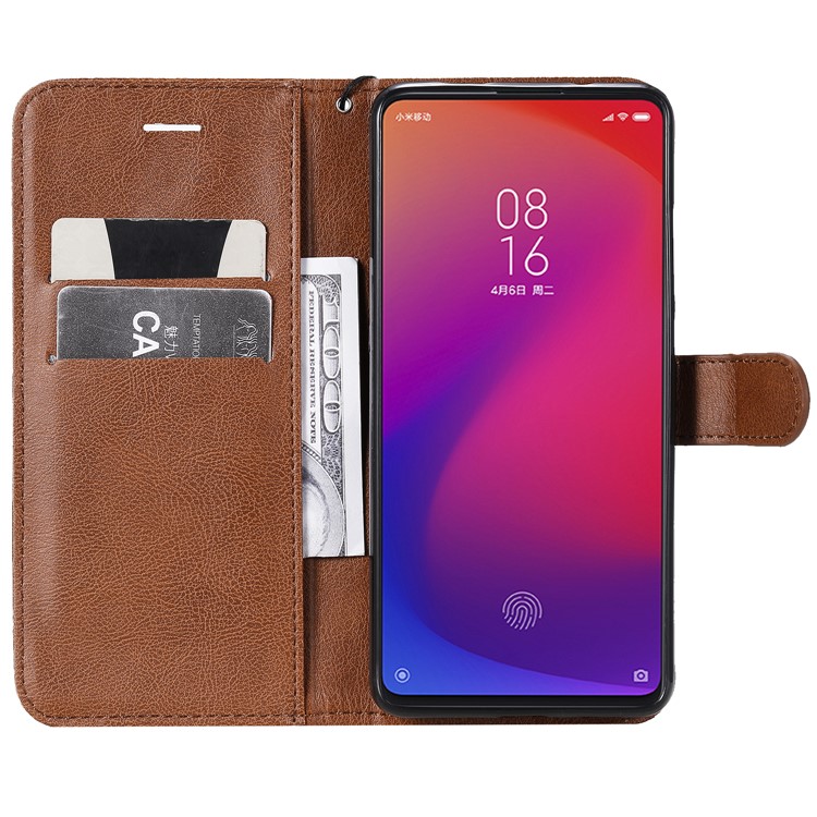 Solid Color Wallet Stand Leather Case for Xiaomi Redmi K20/K20 Pro - Brown-4
