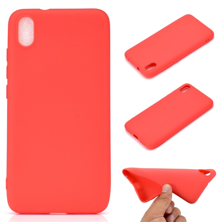 Color de Color Sólido Case TPU de Esmalte Suave Para Xiaomi Redmi 7a - Rojo