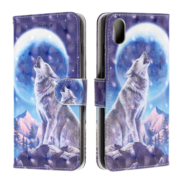 3D Printing Style Leather Mobile Phone Case Cover for Xiaomi Redmi 7A - Wolf and Moonlight-2